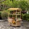 Vintiquewise Versatile Multi-Tier Shelves Wooden Rolling Cart - Perfect for Festival, Event Stand, Food Tasting Table, Garden Floral Display Rack, & Home Decor with Straw Roof and 2 Wood Wheels